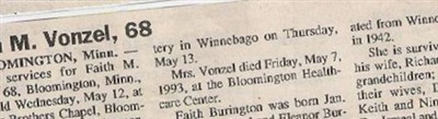 Faith Maxine Burington Vonzel