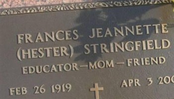 Frances Jeanette Hester Stringfield Frances Jeanette Hester Stringfield