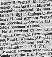 Henry H Weitzel