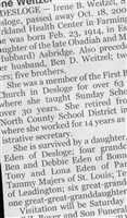 Irene B Asbridge Weitzel Irene B Asbridge Weitzel