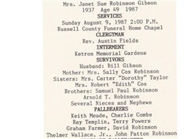 Janet Sue Robinson Gibson Janet Sue Robinson Gibson