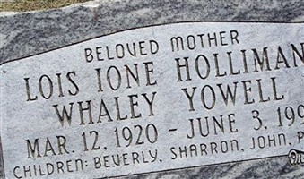 Lois Ione Holliman Yowell