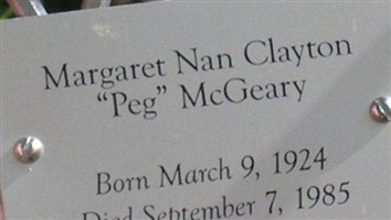 Margaret Nan "Peg" Clayton McGeary Margaret Nan "Peg" Clayton McGeary