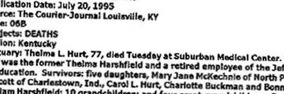 Thelma Laverne Harshfield Hurt