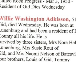William Washington "Willie" Adkisson William Washington "Willie" Adkisson