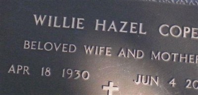 Willie Hazel Cope Willie Hazel Cope