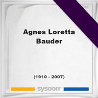 Agnes Loretta Bauder on Sysoon