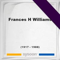 Frances H Williams on Sysoon