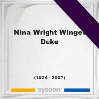 Nina Wright Winget Duke on Sysoon