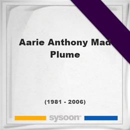 Aarie Anthony Mad Plume, Headstone of Aarie Anthony Mad Plume (1981 - 2006), memorial