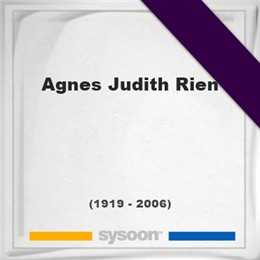 Agnes Judith Rien, Headstone of Agnes Judith Rien (1919 - 2006), memorial