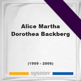 Alice Martha Dorothea Backberg, Headstone of Alice Martha Dorothea Backberg (1909 - 2006), memorial