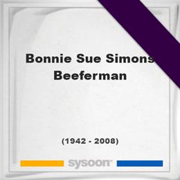 Bonnie Sue Simons Beeferman, Headstone of Bonnie Sue Simons Beeferman (1942 - 2008), memorial