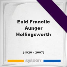 Enid Francile Aunger Hollingsworth, Headstone of Enid Francile Aunger Hollingsworth (1920 - 2007), memorial