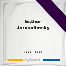 Esther Jerusalimsky, Headstone of Esther Jerusalimsky (1898 - 1989), memorial