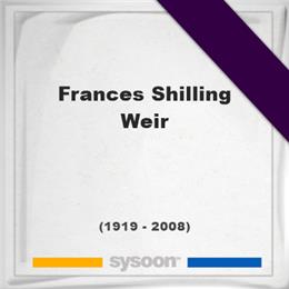 Frances Shilling Weir, Headstone of Frances Shilling Weir (1919 - 2008), memorial