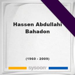 Hassen Abdullahi Bahadon, Headstone of Hassen Abdullahi Bahadon (1960 - 2009), memorial