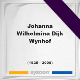Johanna Wilhelmina Dijk Wynhof, Headstone of Johanna Wilhelmina Dijk Wynhof (1925 - 2008), memorial