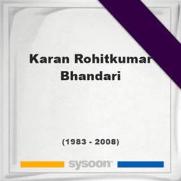 Karan Rohitkumar Bhandari, Headstone of Karan Rohitkumar Bhandari (1983 - 2008), memorial