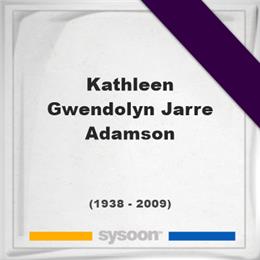 Kathleen Gwendolyn Jarre Adamson, Headstone of Kathleen Gwendolyn Jarre Adamson (1938 - 2009), memorial