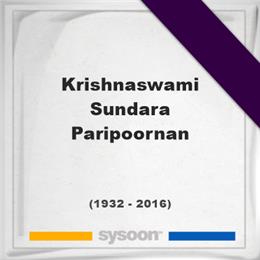 Krishnaswami Sundara Paripoornan, Headstone of Krishnaswami Sundara Paripoornan (1932 - 2016), memorial