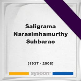 Saligrama Narasimhamurthy Subbarao, Headstone of Saligrama Narasimhamurthy Subbarao (1937 - 2008), memorial