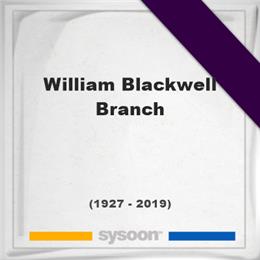 William Blackwell Branch, Headstone of William Blackwell Branch (1927 - 2019), memorial