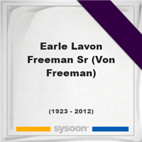 Earle Lavon Freeman Sr. (Von Freeman), Headstone of Earle Lavon Freeman Sr. (Von Freeman) (1923 - 2012), memorial