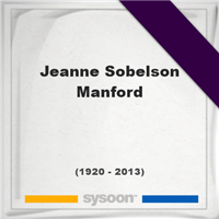 Jeanne Sobelson Manford, Headstone of Jeanne Sobelson Manford (1920 - 2013), memorial