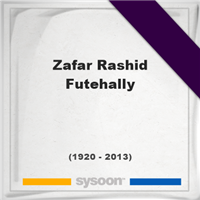 Zafar Rashid Futehally, Headstone of Zafar Rashid Futehally (1920 - 2013), memorial