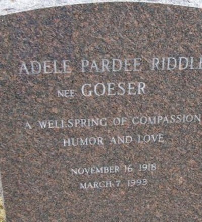 Adele Pardee Goeser Riddle on Sysoon