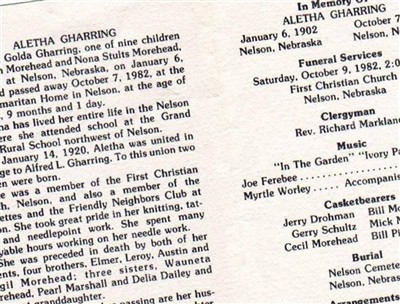 Aletha Golda Morehead Gharring on Sysoon