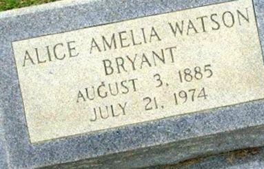 Alice Amelia Watson Bryant on Sysoon