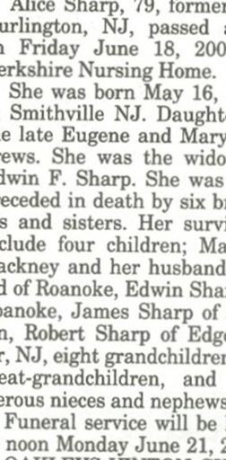 Alice Andrews Sharp on Sysoon