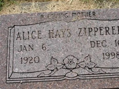 Alice Hays Zipperer on Sysoon