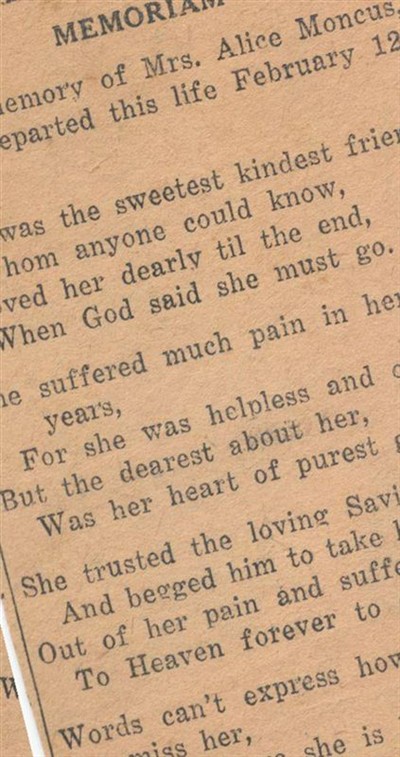 Alice Moncus on Sysoon