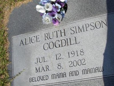 Alice Ruth Simpson Cogdill on Sysoon