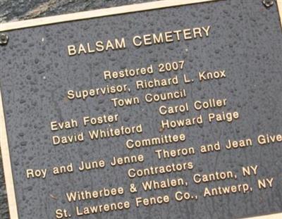 Balsam Cemetery on Sysoon