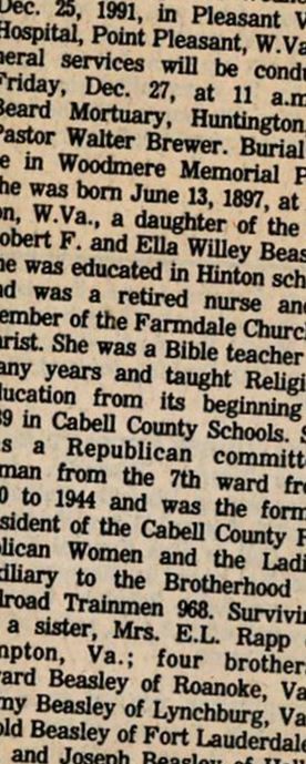 Bertha Beasley Via on Sysoon