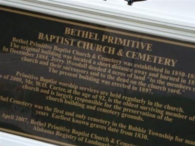 Bethel Primitive Baptist Church Cemetery on Sysoon