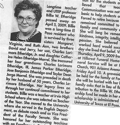 Billie Joyce Walker Etheridge on Sysoon