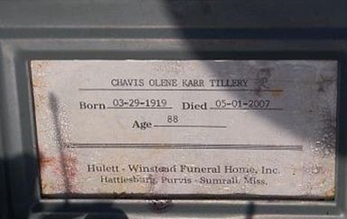 Chavis Olene (Karr) Tillery on Sysoon