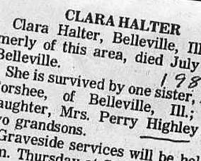 Clara E Halter, Find a grave on Sysoon Clara E Halter on Sysoon
