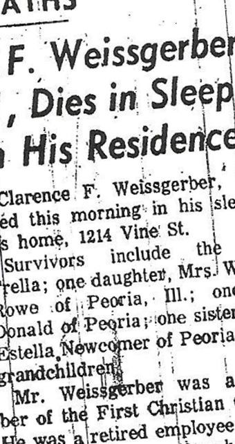 Clarence Frederick Weissgerber on Sysoon