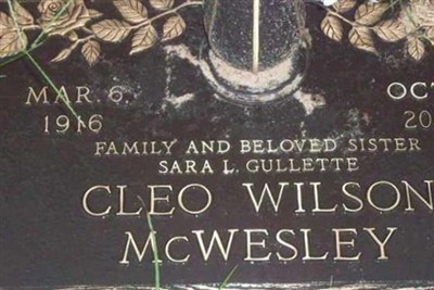 Cleo Delphine Wilson McWesley on Sysoon