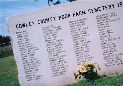 Cowley County Poor Farm Cemetery on Sysoon