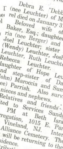 Debra E. Leuchter Baker on Sysoon