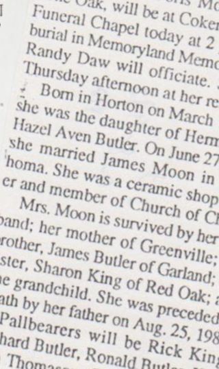 Doris Ellen Butler - Moon on Sysoon