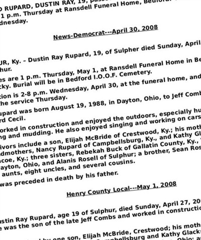 Dustin Ray Rupard on Sysoon