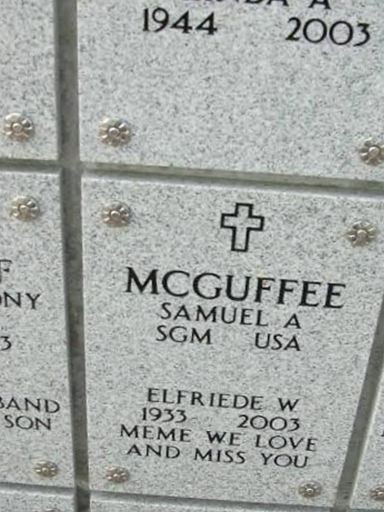 Elfriede W McGuffee on Sysoon
